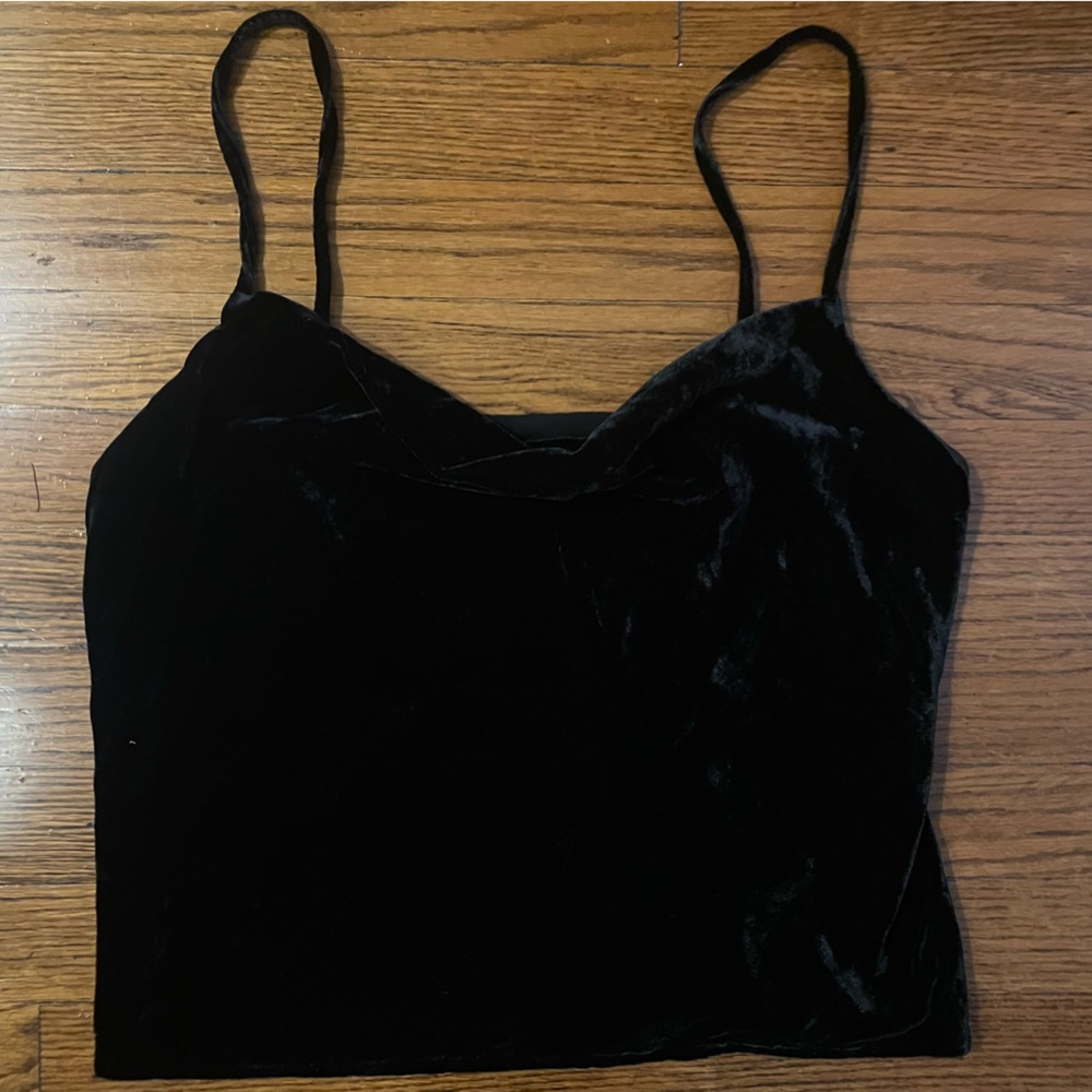 Banana Republic Black Velvet Cowl Neck Cropped Camisole Tank Blouse